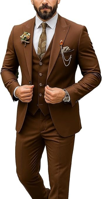 Men’s Premium Chocolate Brown 3-Piece Formal Suit Set (Jacket + Waistcoat + Trousers)