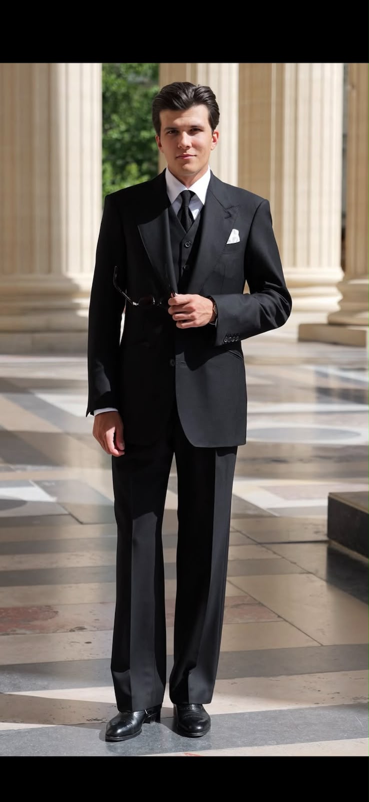 Men’s Classic Jet Black 3-Piece Formal Suit Set (Jacket + Waistcoat + Trousers)